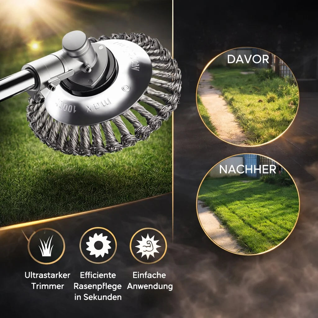 GardenFix Podkaszarka do chwastów ze stalową szczotką — 36 plecionych metalowych włókien, usuwanie chwastów wraz z korzeniami