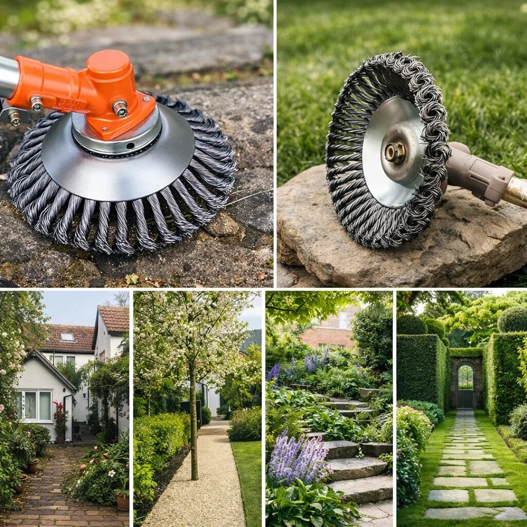 GardenFix Podkaszarka do chwastów ze stalową szczotką — 36 plecionych metalowych włókien, usuwanie chwastów wraz z korzeniami