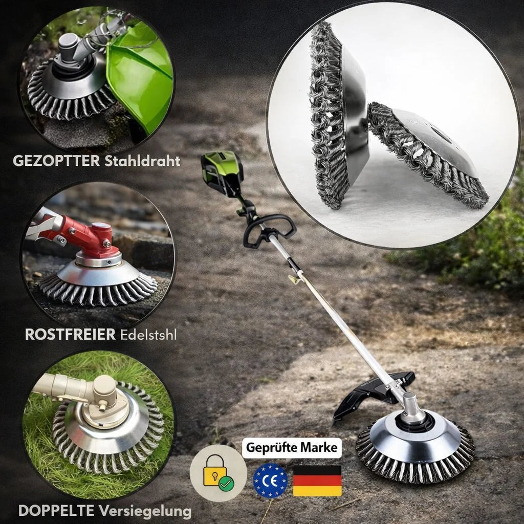 GardenFix Podkaszarka do chwastów ze stalową szczotką — 36 plecionych metalowych włókien, usuwanie chwastów wraz z korzeniami