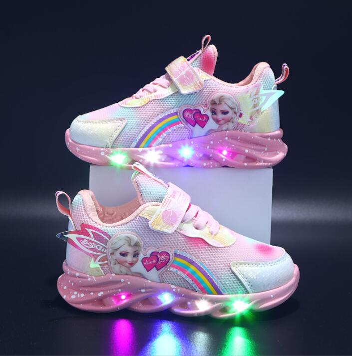 Glittery LED Light Up Kids Sneakers With Pink Accents And Purple Trim