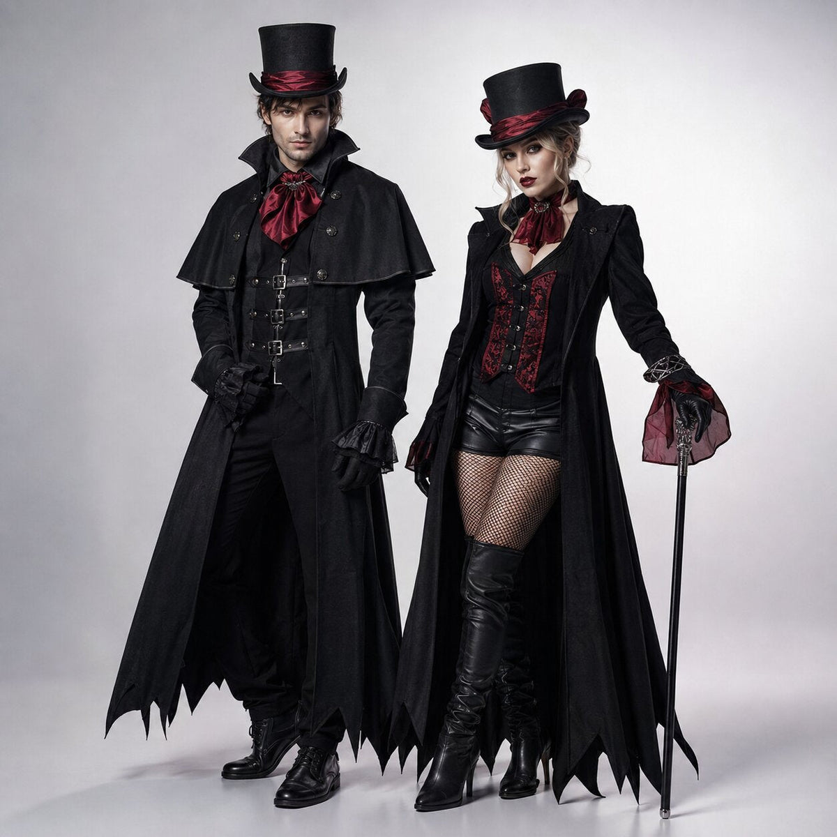 Costume da vampiro per Halloween per adulti — Completo gotico nero con dettagli rossi