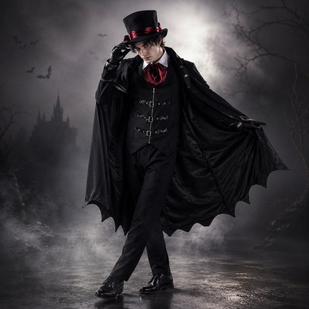 Costume da vampiro per Halloween per adulti — Completo gotico nero con dettagli rossi