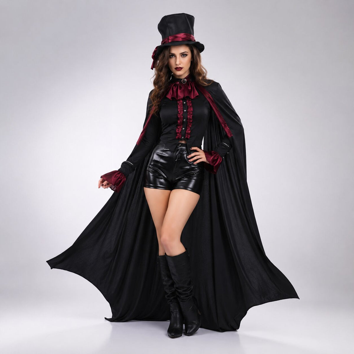Costume da vampiro per Halloween per adulti — Completo gotico nero con dettagli rossi