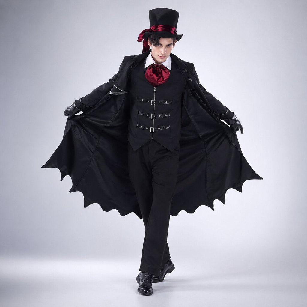 Costume da vampiro per Halloween per adulti — Completo gotico nero con dettagli rossi