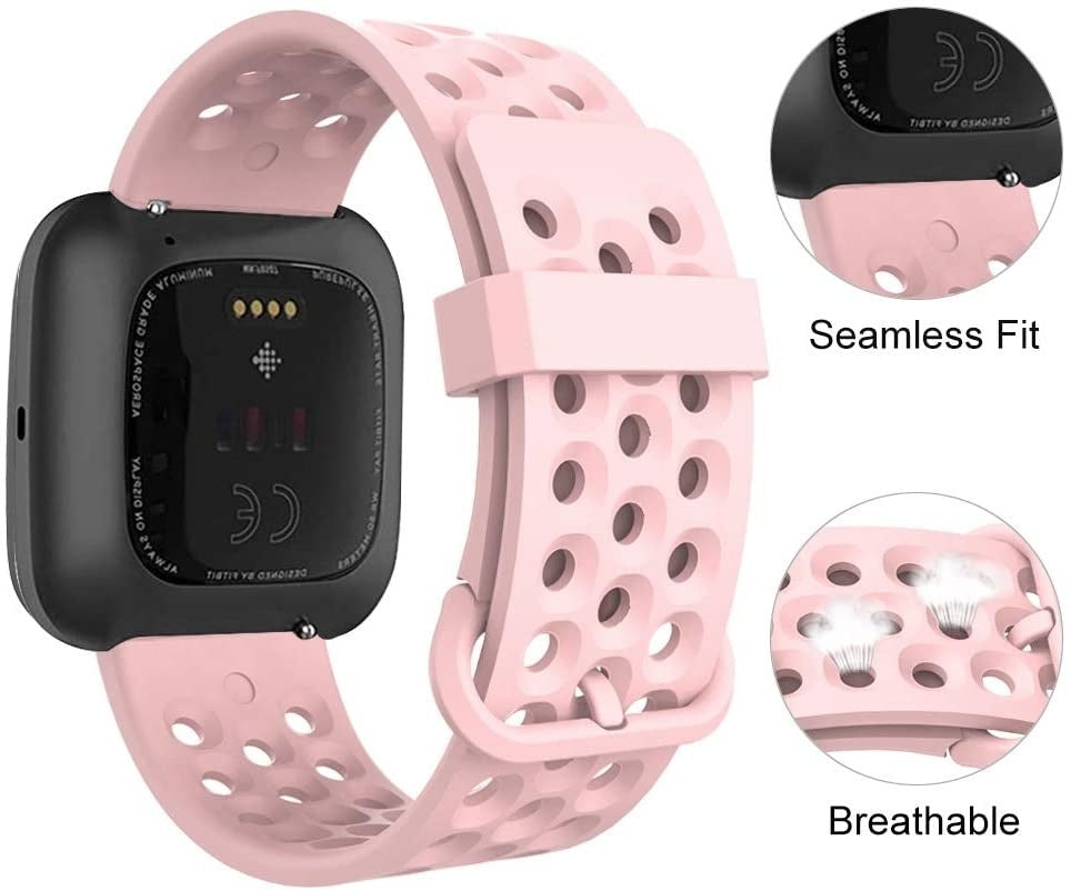 Fitbit VersaおよびVersa 2用ピンクの通気性交換ストラップ