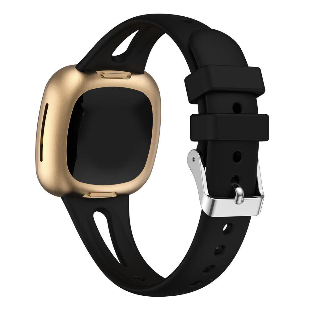 Náhradní řemínek k hodinkám Fitbit Versa 4 z prémiového silikonu — flexibilní černý řemínek