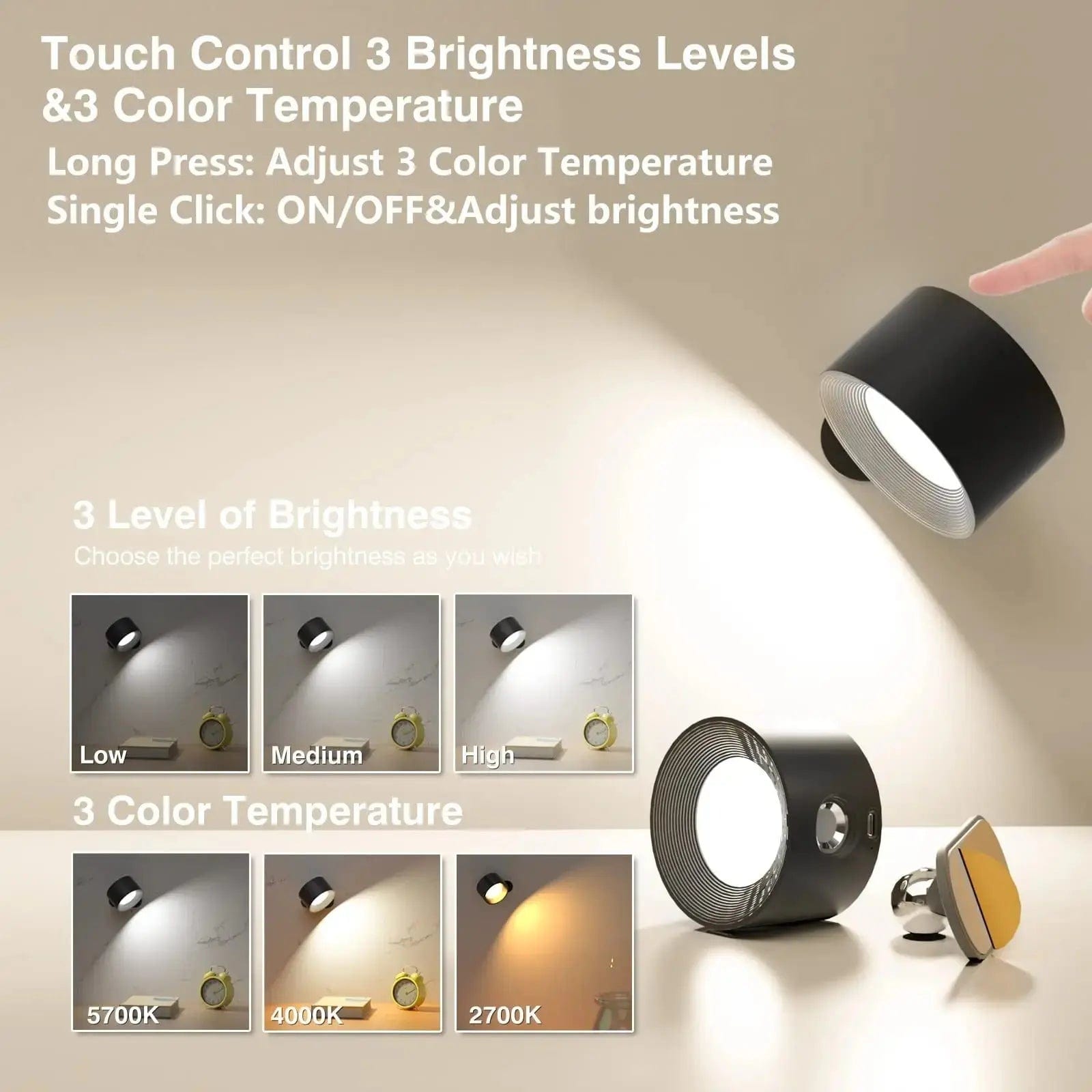 LumaPulse 360-Degree Adjustable Wireless Wall Light, Rechargeable For Modern Spaces