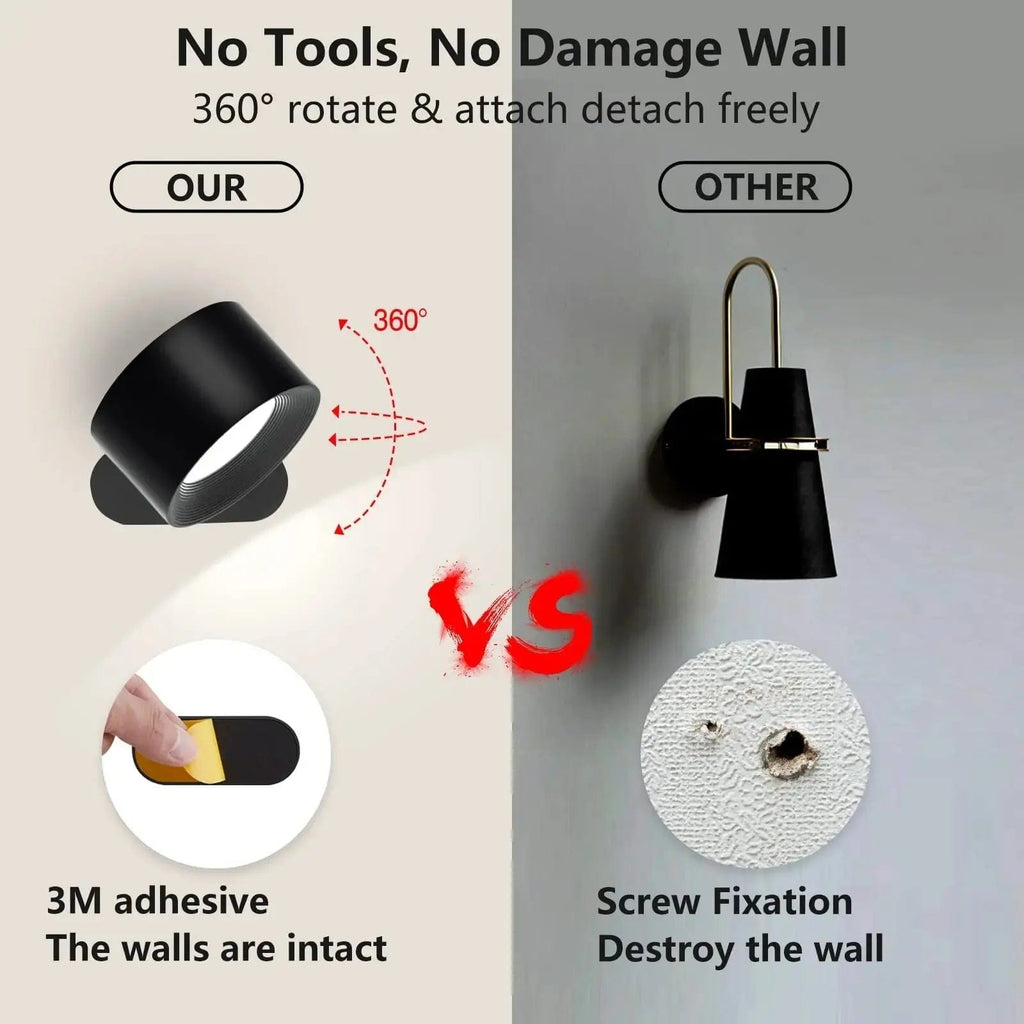 LumaPulse 360-Degree Adjustable Wireless Wall Light, Rechargeable For Modern Spaces