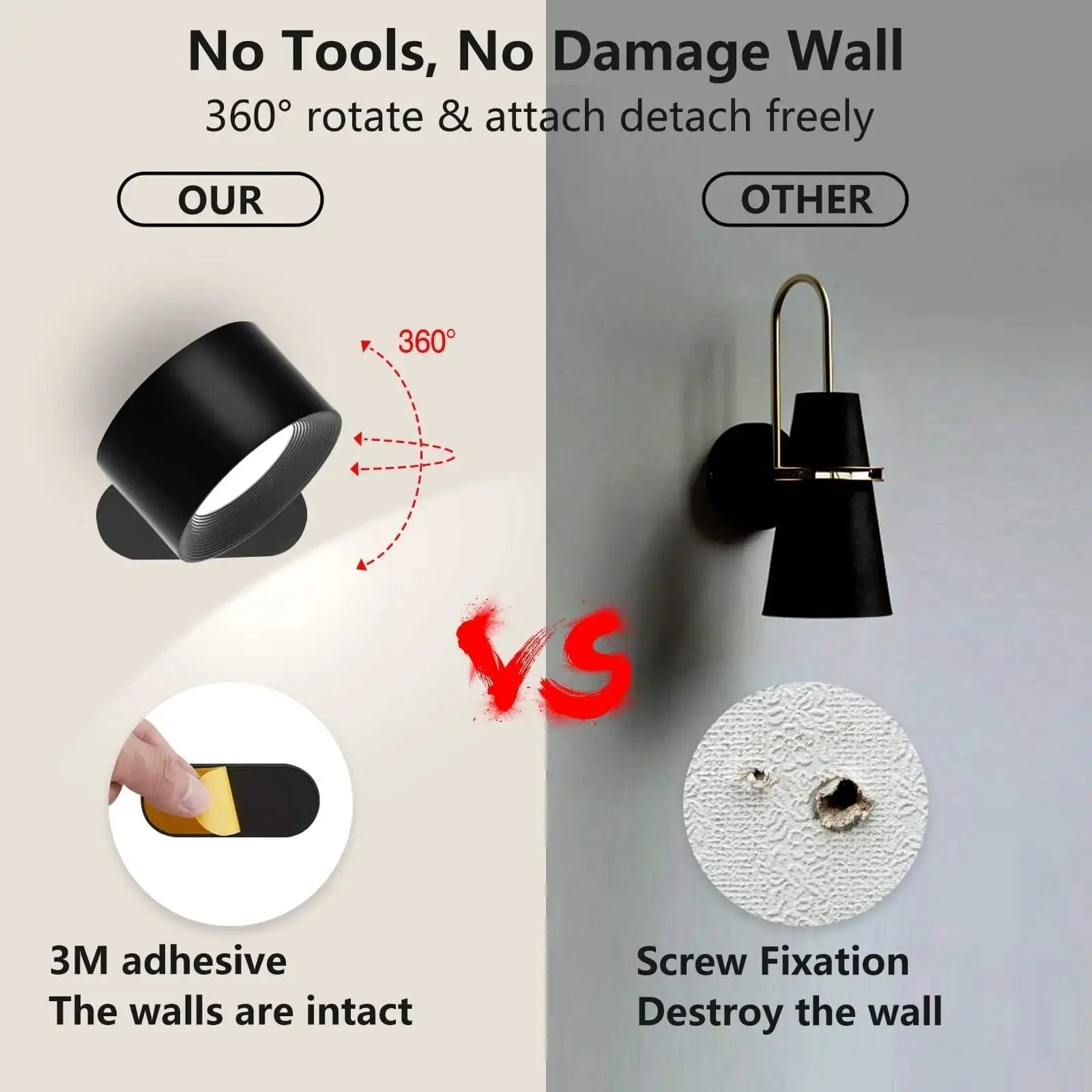 LumaPulse 360-Degree Adjustable Wireless Wall Light, Rechargeable For Modern Spaces