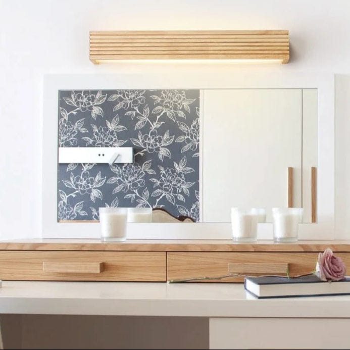 LyraNord Nordic Vertical LED Wall Light With Warm Wood Finish For Bedroom And Living Room And Bath