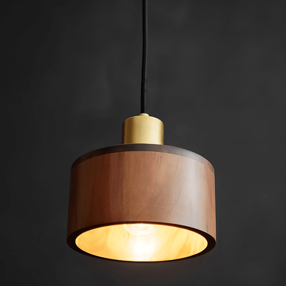 Vesil Copper and Wood Pendant Light With Downward Illumination