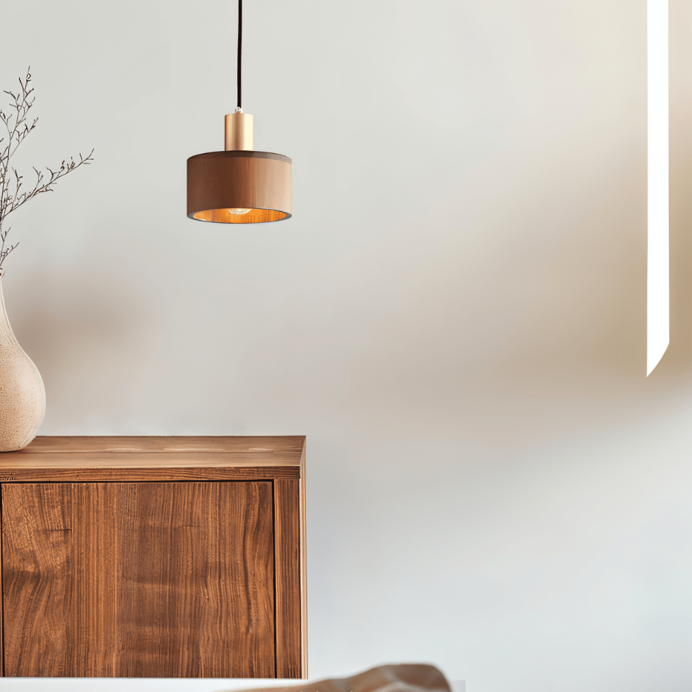 Vesil Copper and Wood Pendant Light With Downward Illumination