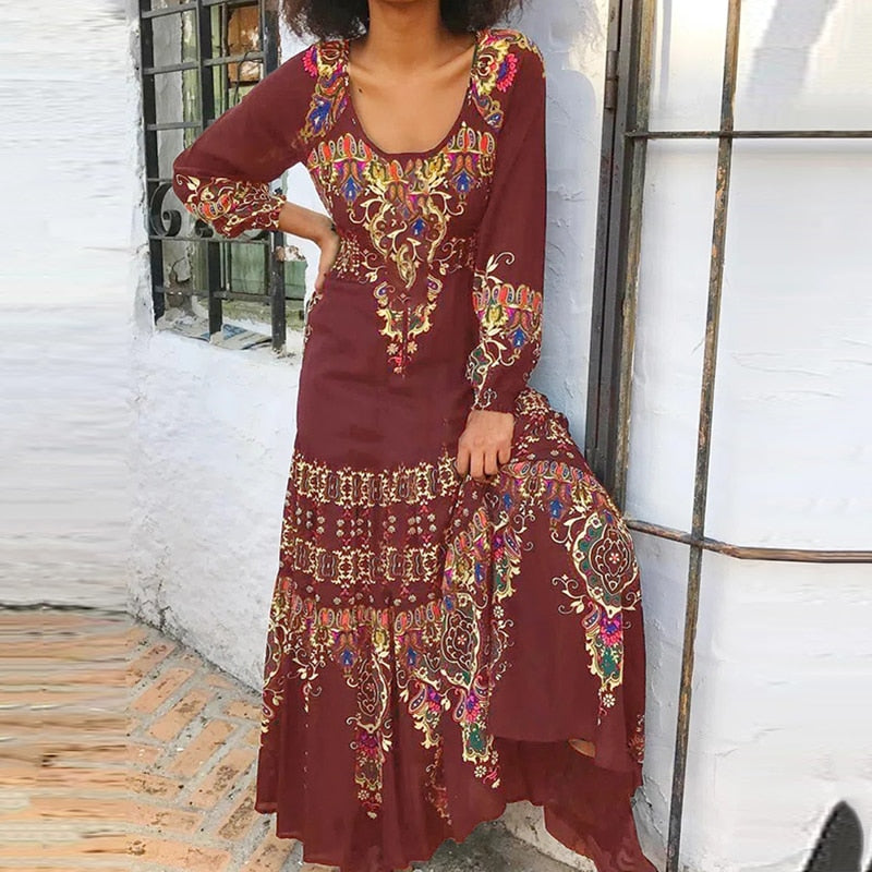 Boho Print Maxi Dress for Women | Ka-mostore