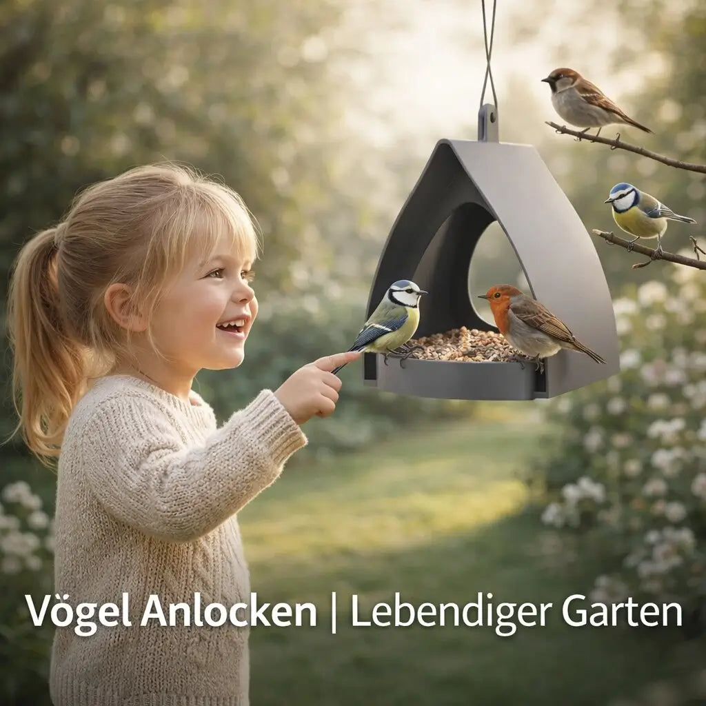 Futterkranz hengende fuglemater — åpen fôringsskål, beskyttende tak