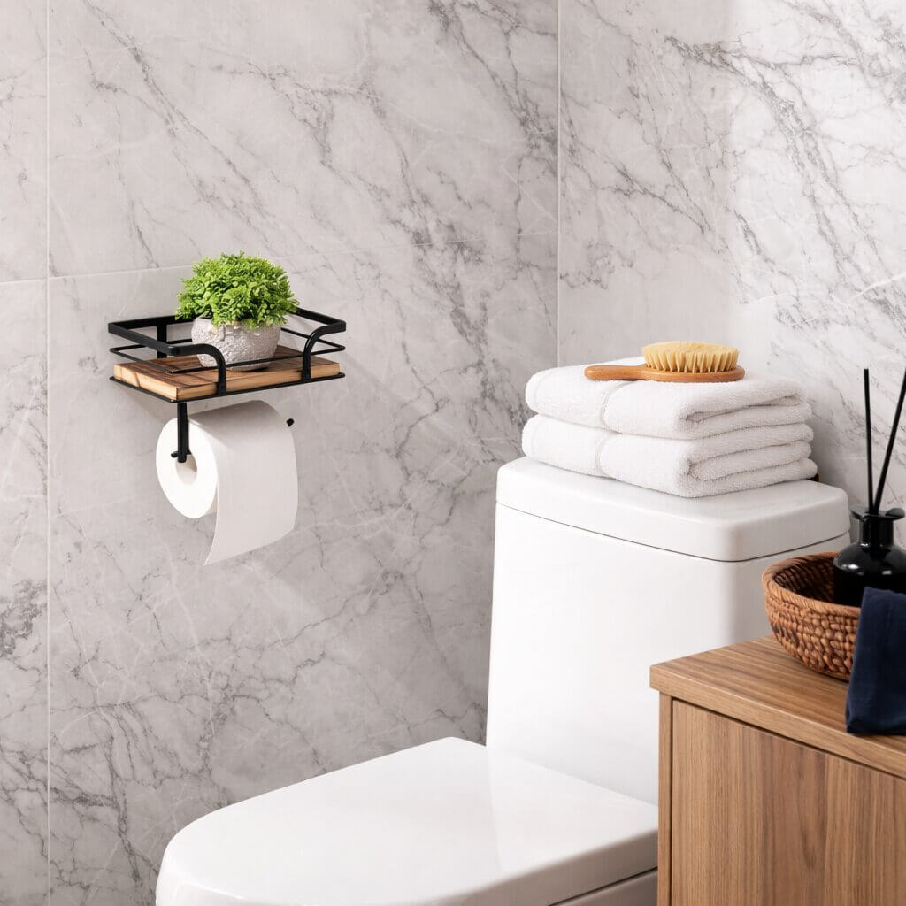 Nordvero porte-papier toilette avec étagère — rangement peu encombrant