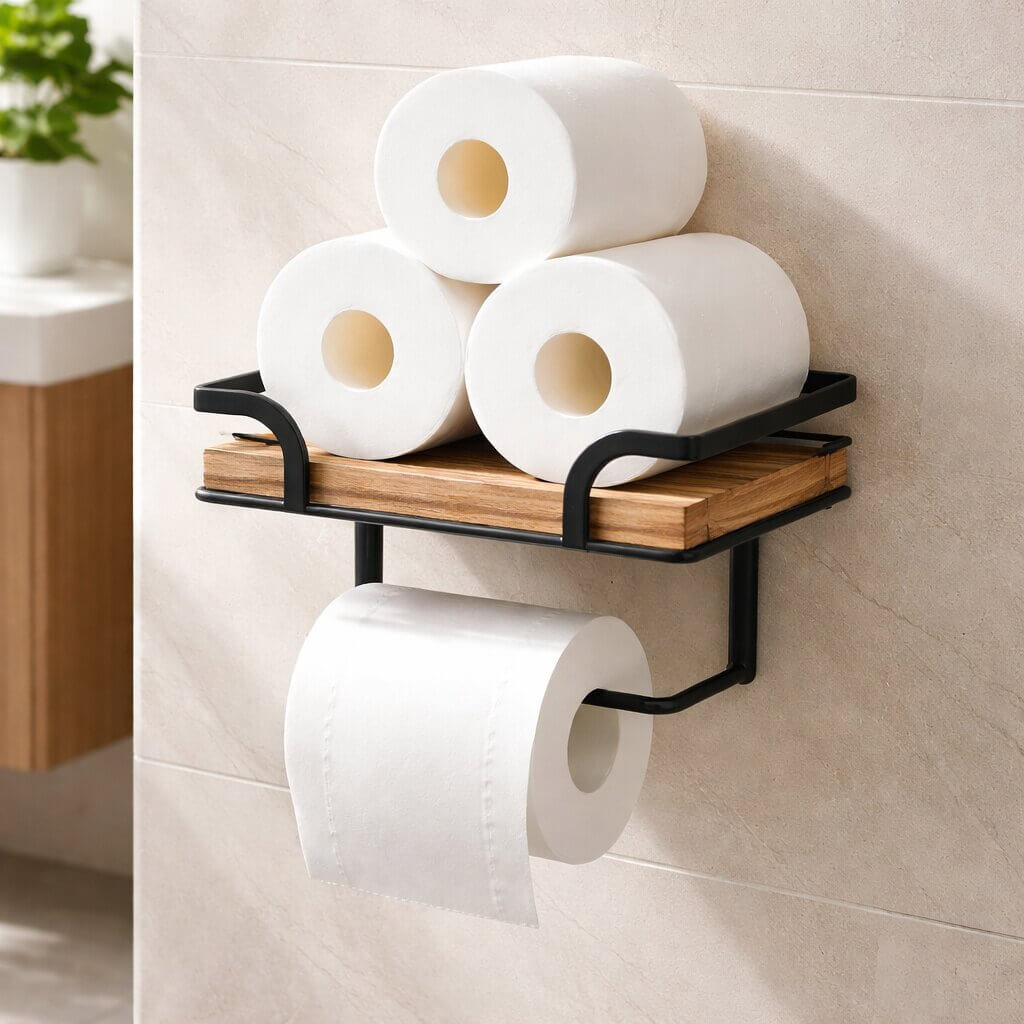 Nordvero porte-papier toilette avec étagère — rangement peu encombrant