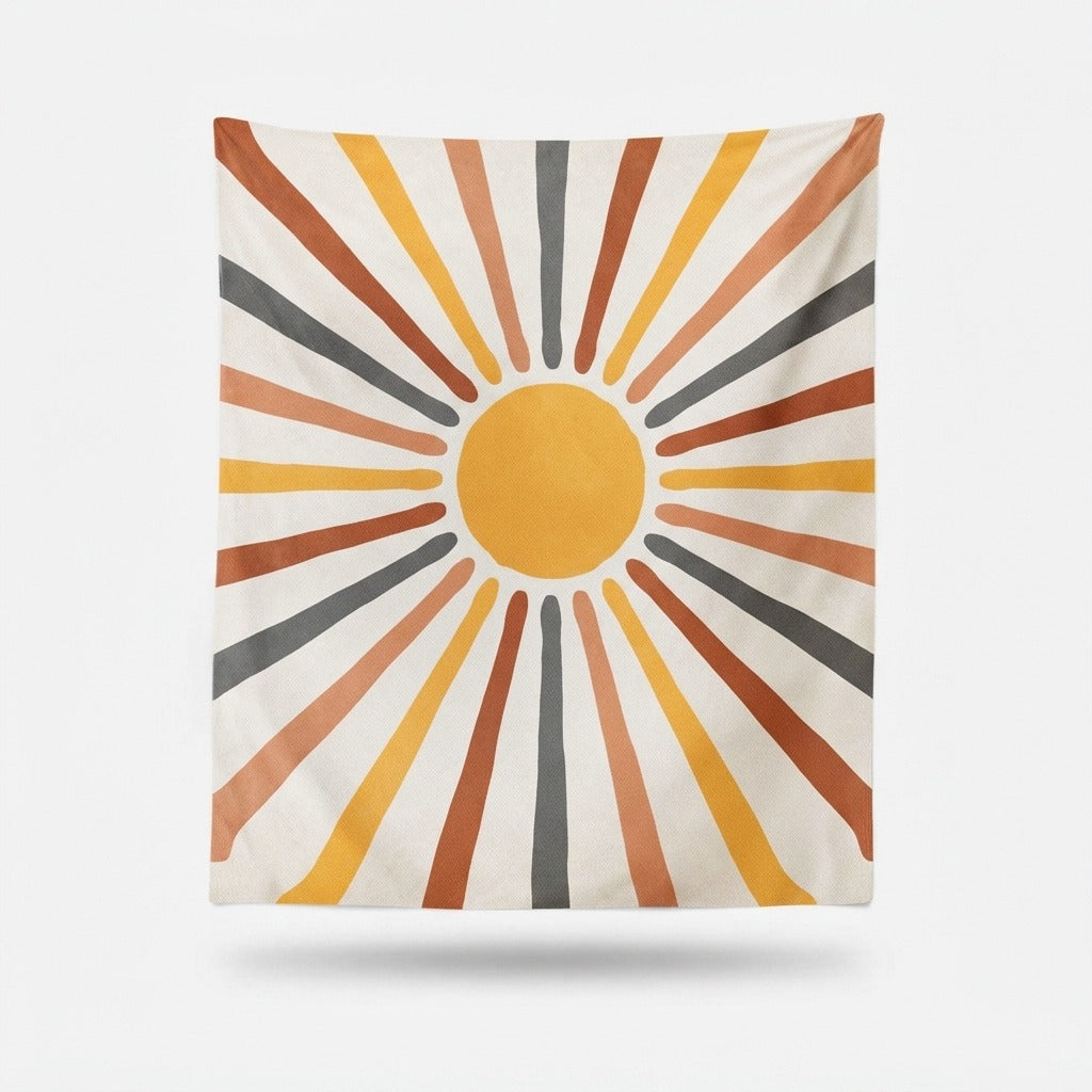 Tenture murale bohème à motif solaire — Mélange polyester-coton, jusqu’à 230 × 150 cm