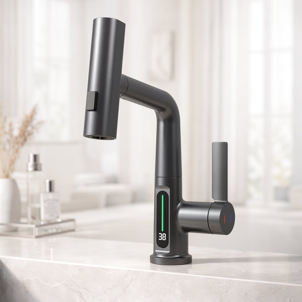 صنبور مطبخ بسحّاب FlexiHahn — خرطوم بطول 60 cm، دوران 360°، 5 أوضاع للرش
