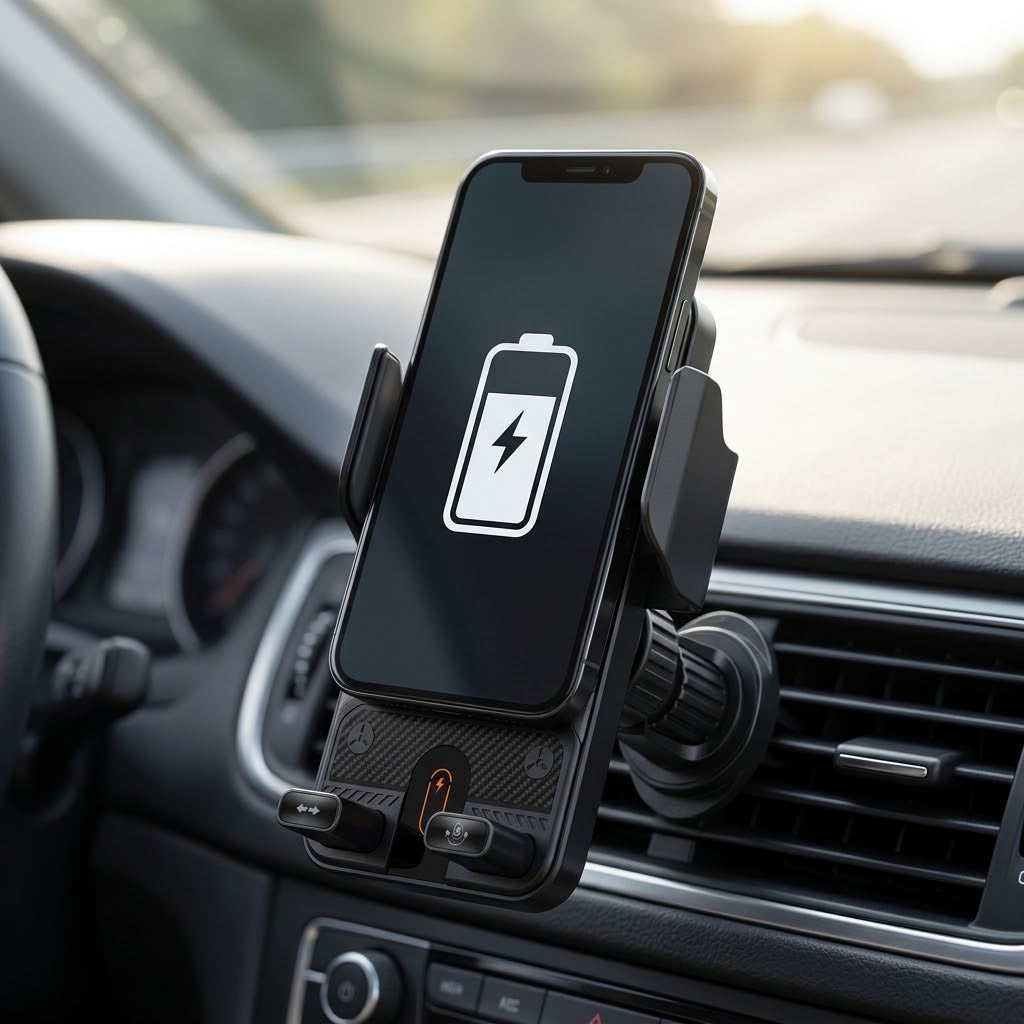 Suport-încărcător wireless de 15W pentru telefon, auto — clemă motorizată automată, utilizare cu o singură mână