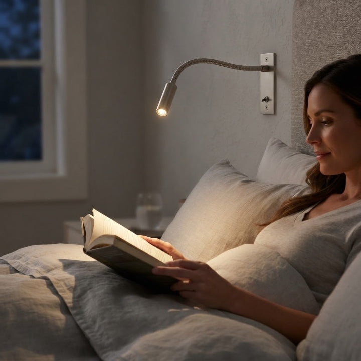 Einstellbare Wandleuchte zum Lesen — Flexibler Schwanenhalsarm, 3 Lichtfarben, 3000–6000 K