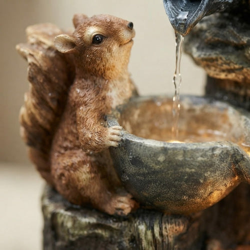 15 cm Solar Table Fountain — Duck or Squirrel Figure, LED Lighting