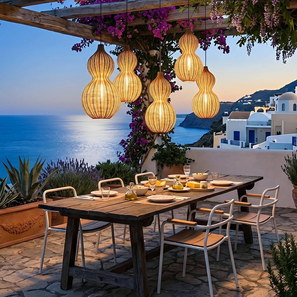 COASTMUSE Handgefertigte Pendelleuchte aus Rattan — Wasserdichtes Design für den Außenbereich