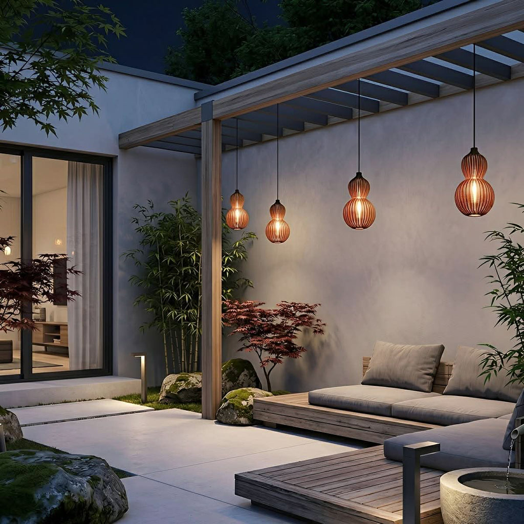 COASTMUSE Handgefertigte Pendelleuchte aus Rattan — Wasserdichtes Design für den Außenbereich