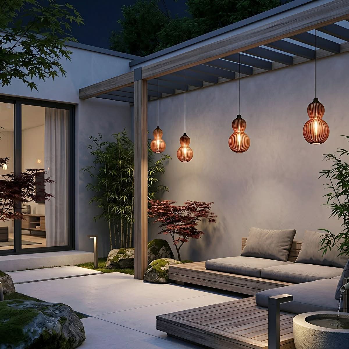 COASTMUSE Handgefertigte Pendelleuchte aus Rattan — Wasserdichtes Design für den Außenbereich