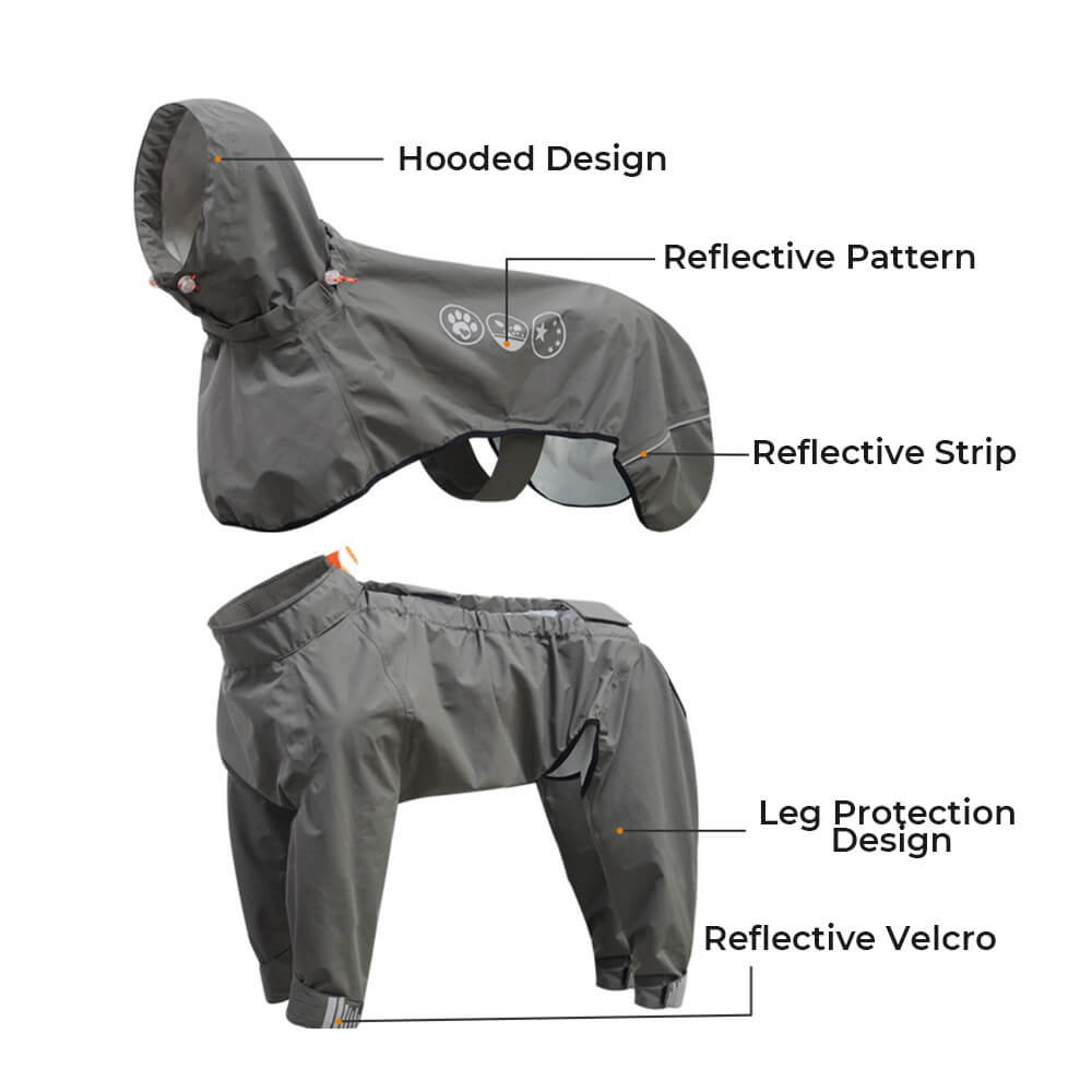 Waterproof Raincoat for Dogs with Four Legs and Reflective Pattern Hood | Ka-mostore