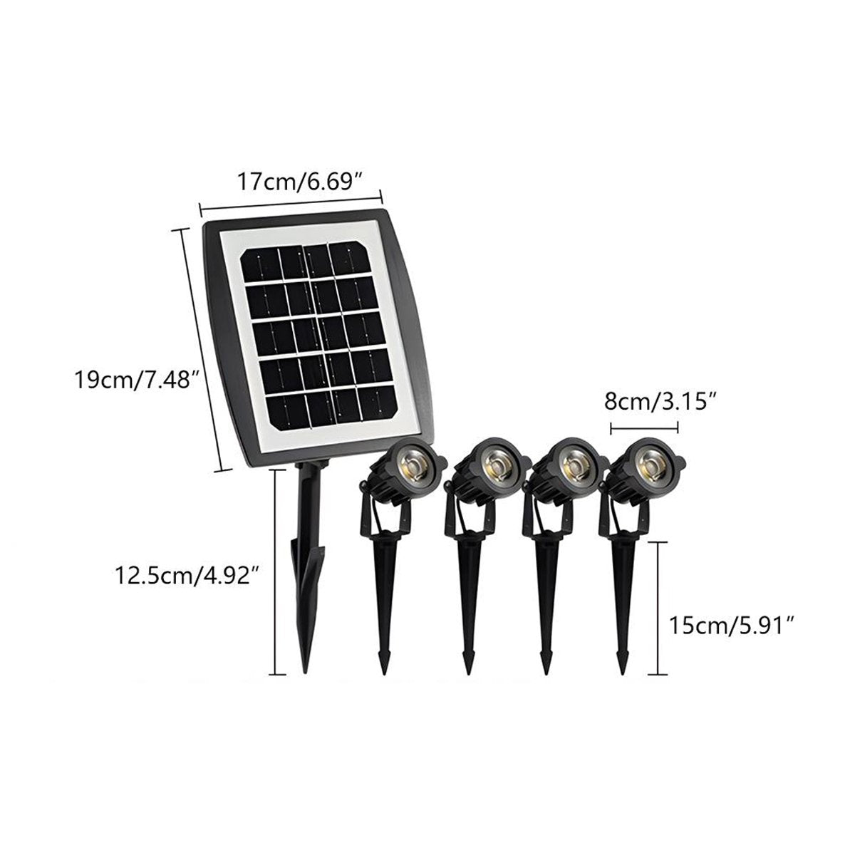 LED Solar Garden Spotlight 3W Black IP65 For Lawn Driveway And Trees