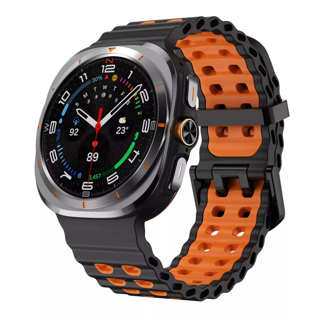 Wave Silicone Strap for Samsung Galaxy Watch Ultra — Black and Orange
