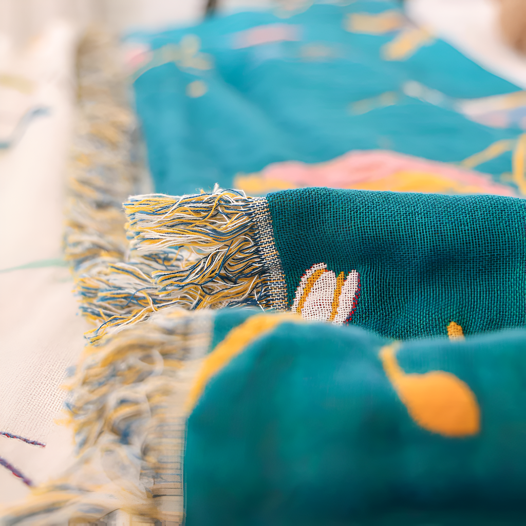 Bavlněná přehozová deka s boho vzorem ptáků a třásněmi | Ka-mostore