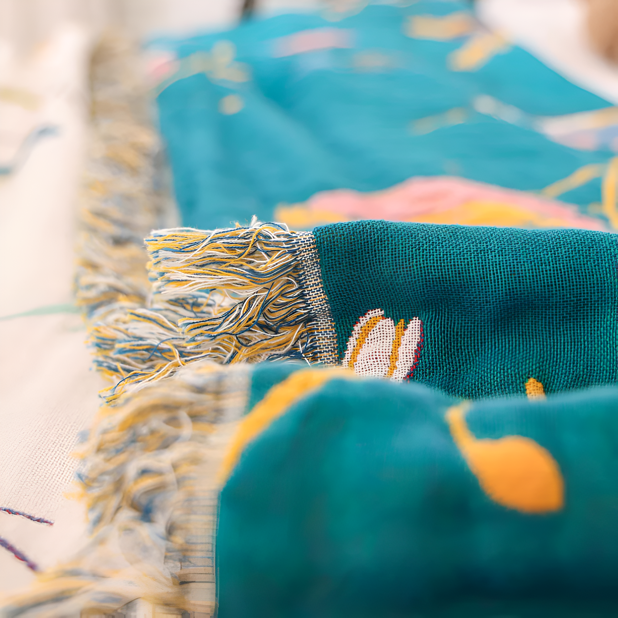 Bavlněná přehozová deka s boho vzorem ptáků a třásněmi | Ka-mostore