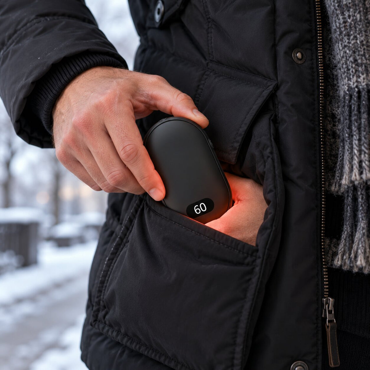 Flauschwärme Rechargeable Hand Warmer — Temperature Display, Compact Pocket Design