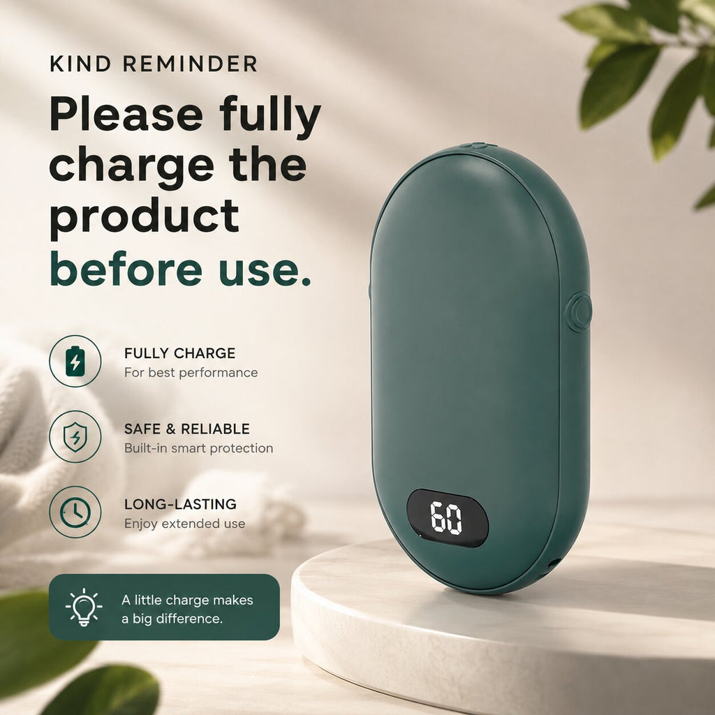 Flauschwärme Rechargeable Hand Warmer — Temperature Display, Compact Pocket Design