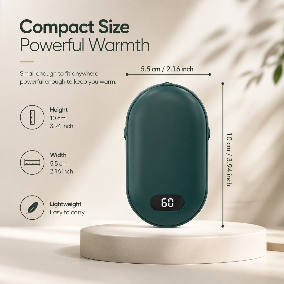 Flauschwärme Rechargeable Hand Warmer — Temperature Display, Compact Pocket Design