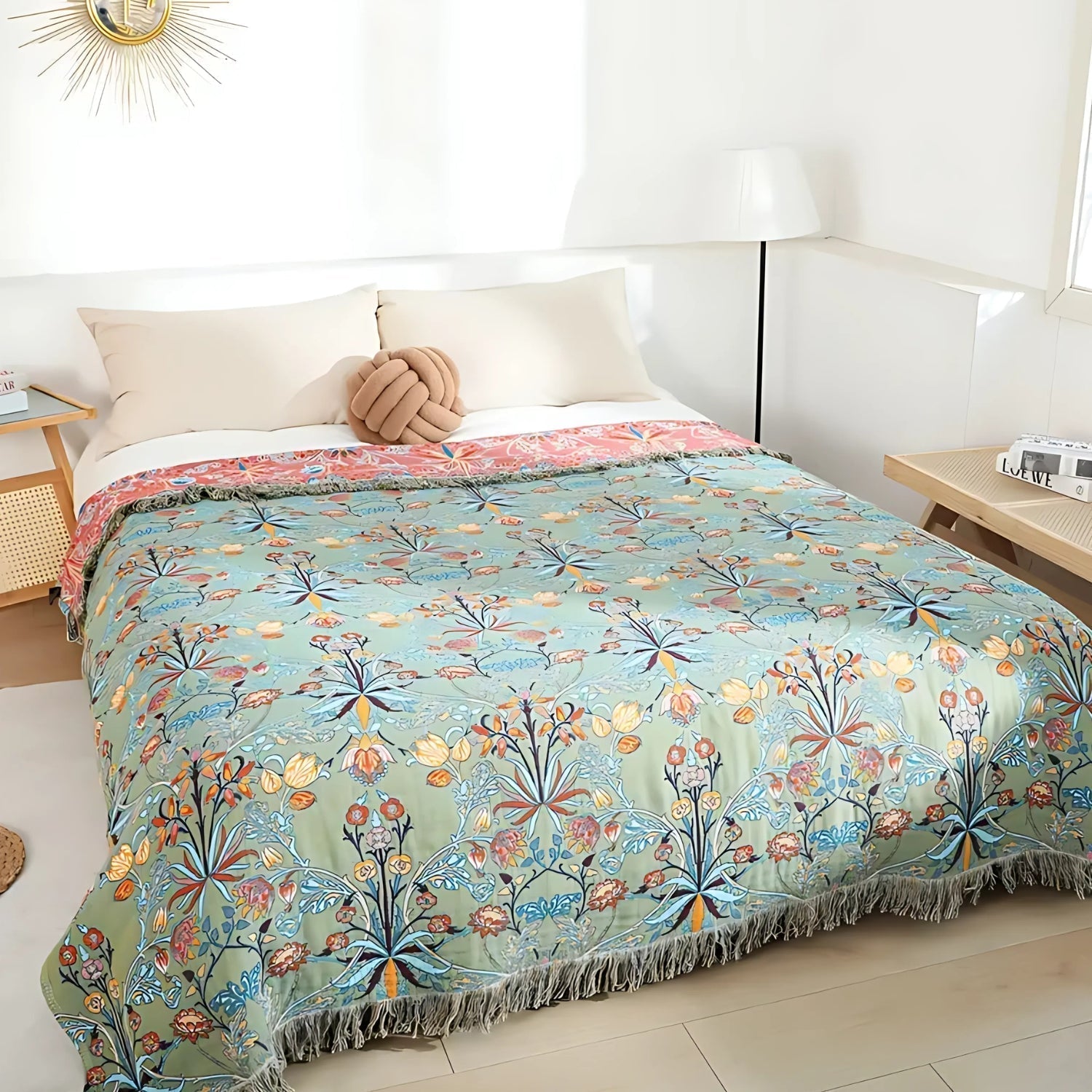 Pure Cotton Floral Reversible Throw Blanket | Ka-mostore
