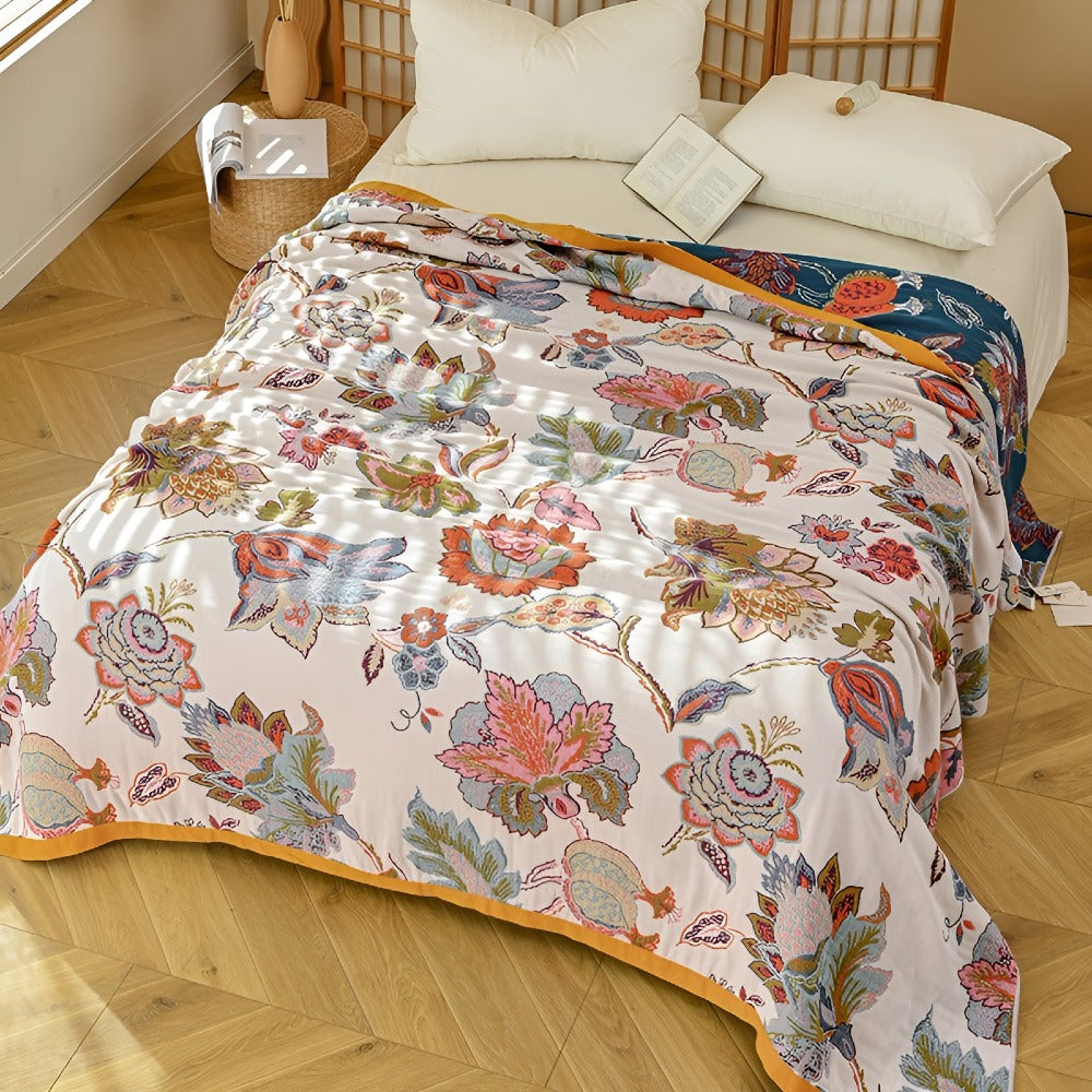 Wildbloom Reversible Flora Cotton Blanket | Ka-mostore
