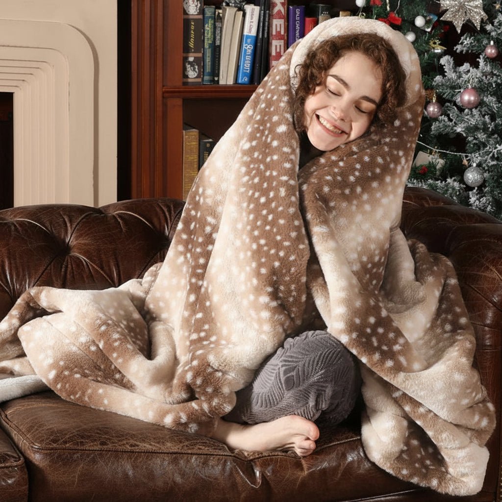 WILDCOZY – Cozy Wild Fur Blanket with Deer Motif – Reversible Plush Comfort | Ka-mostore