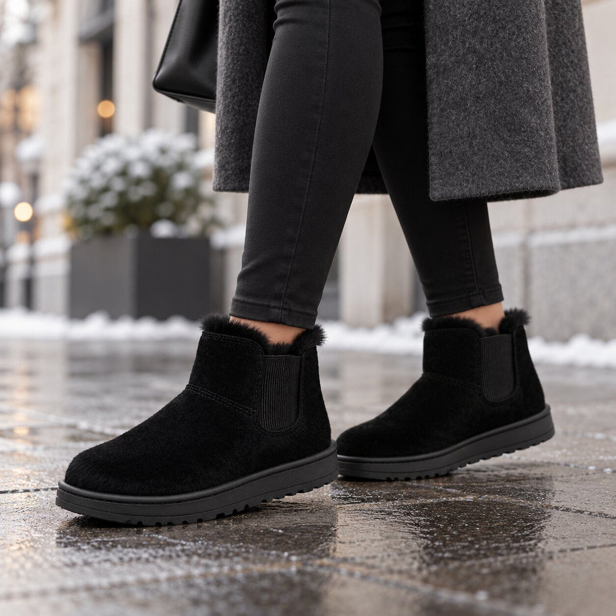 KuschelTritt Damen-Winterstiefel — Warmes Kunstfellfutter, vegane Wildlederoptik