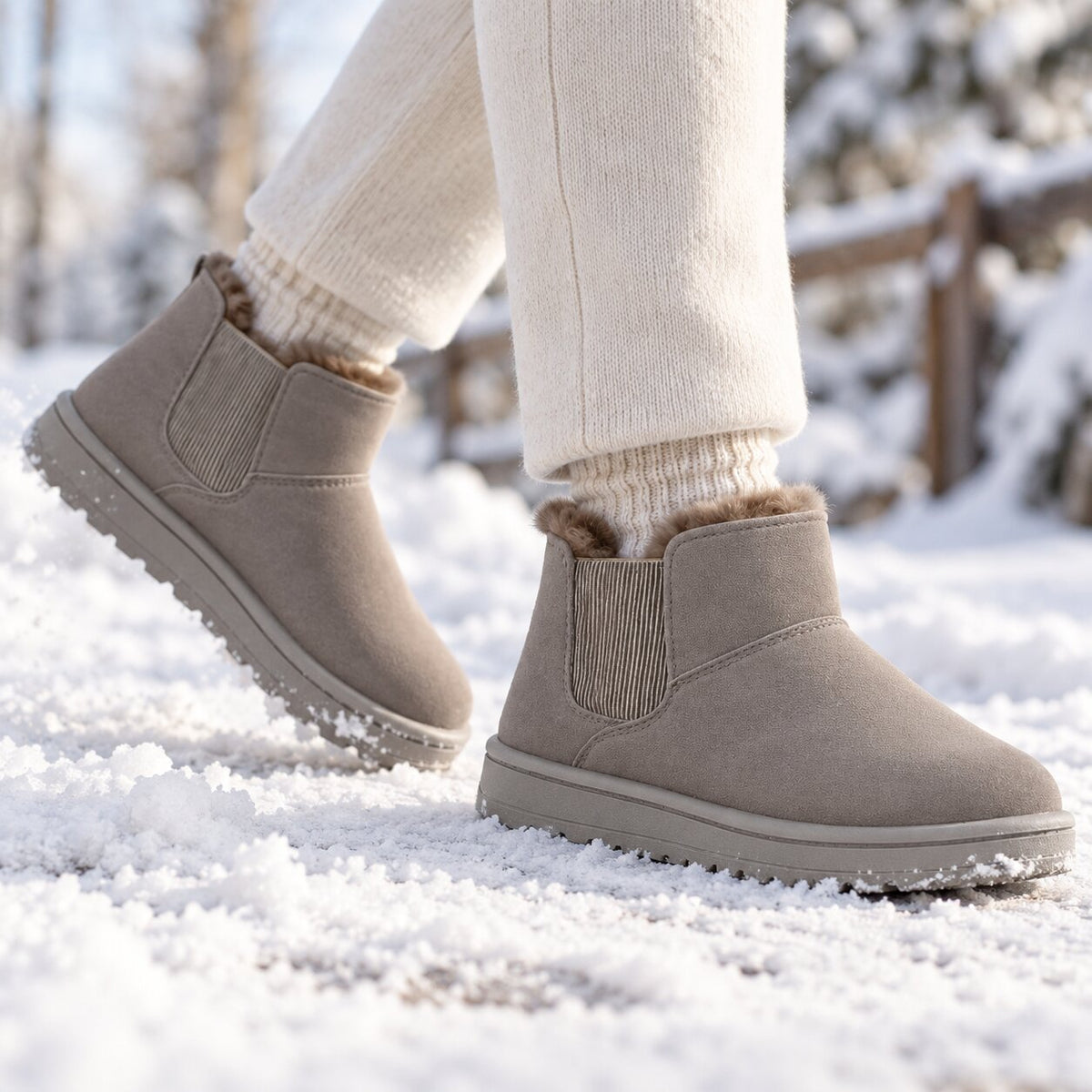 KuschelTritt Damen-Winterstiefel — Warmes Kunstfellfutter, vegane Wildlederoptik