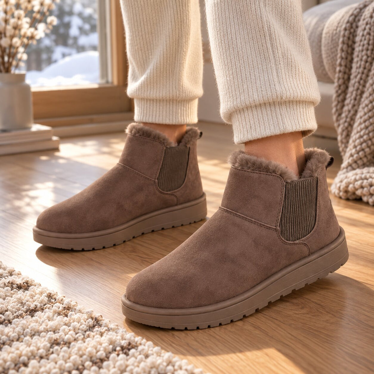 KuschelTritt Damen-Winterstiefel — Warmes Kunstfellfutter, vegane Wildlederoptik