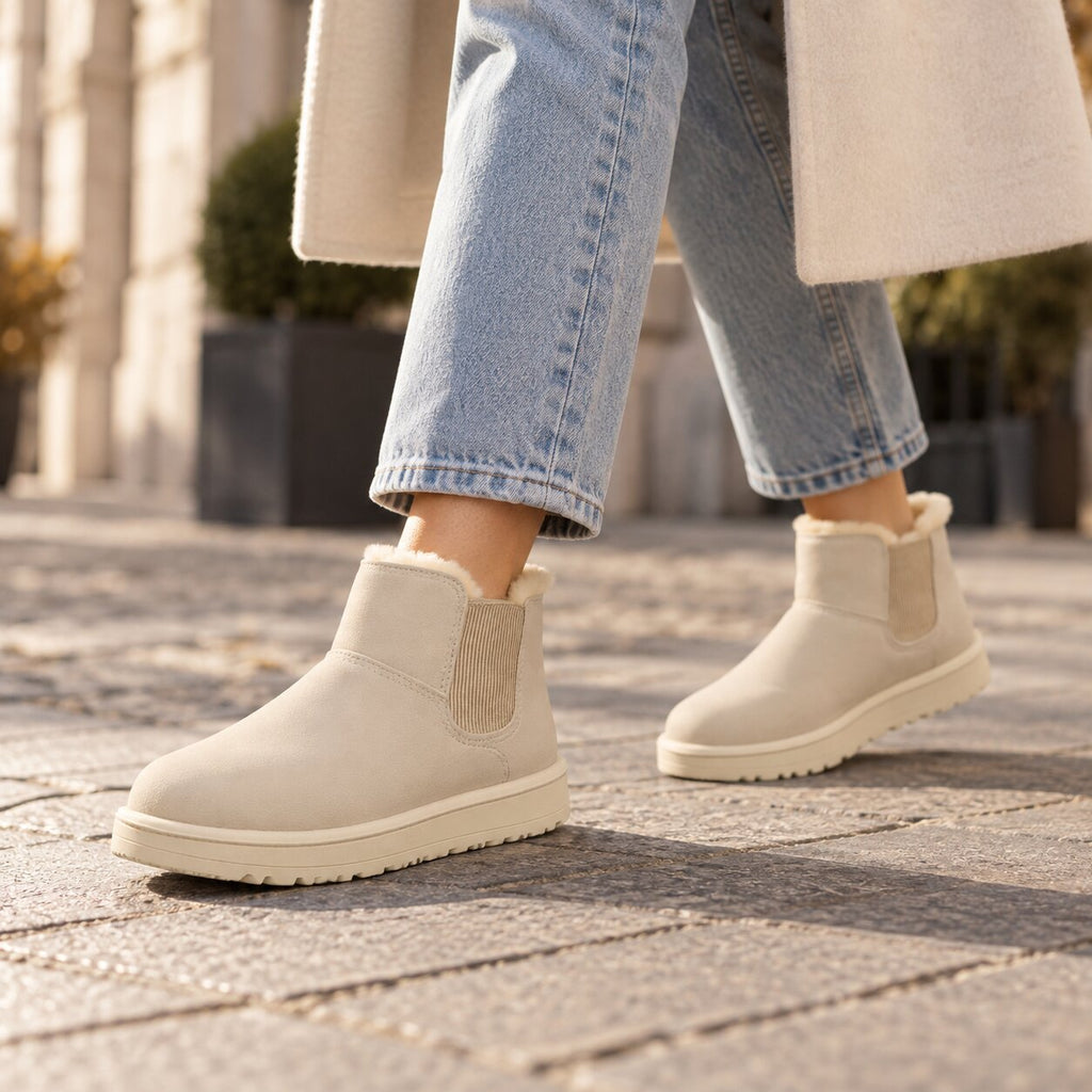 KuschelTritt Damen-Winterstiefel — Warmes Kunstfellfutter, vegane Wildlederoptik