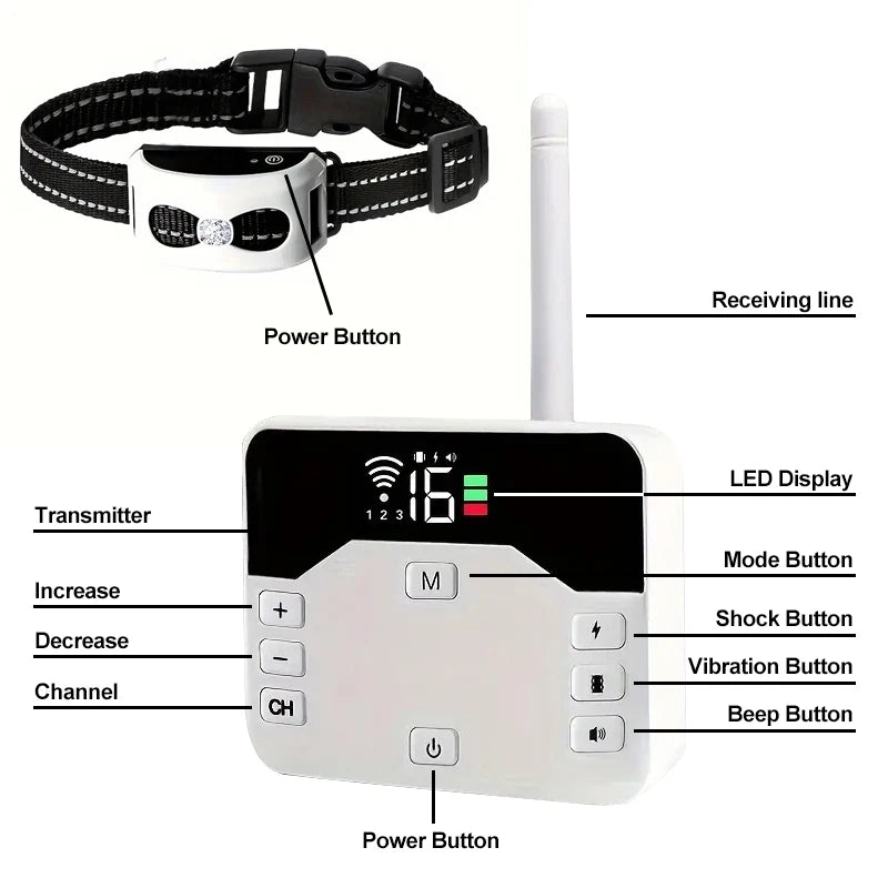 Wireless Fence & Training Collar 2-in-1 - Waterproof & Rechargeable | Ka-mostore
