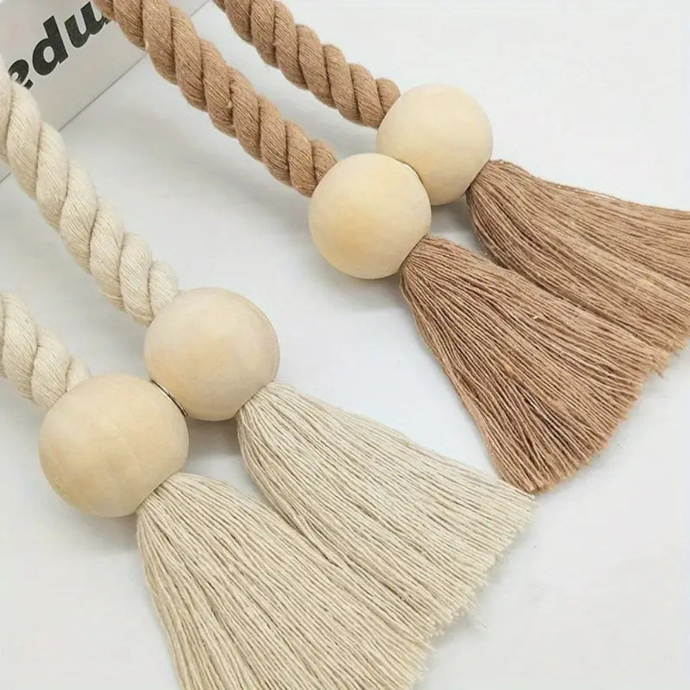 Wood Bead Tassel Curtain Holders | 2 Pc Set | Ka-mostore