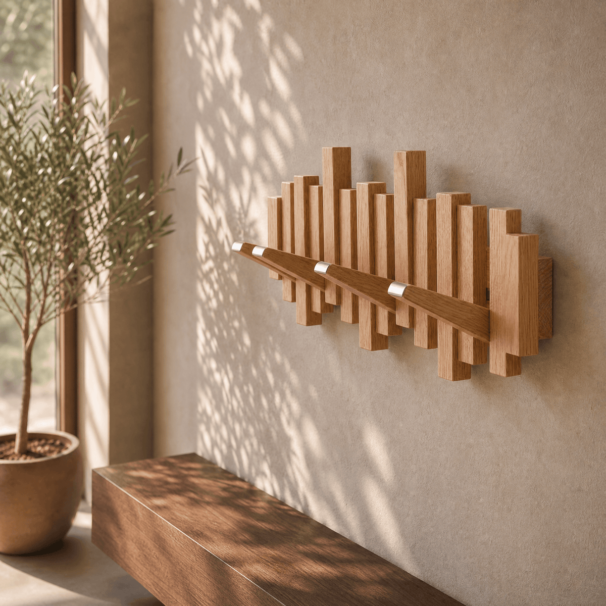 BRANCHORA Sculpturale houten wandkapstok — Sierlijke opbergruimte voor elke dag