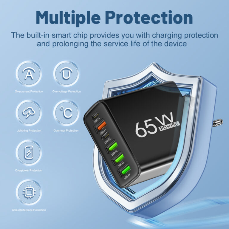65W Six-Port USB Charger For Office Home And Travel