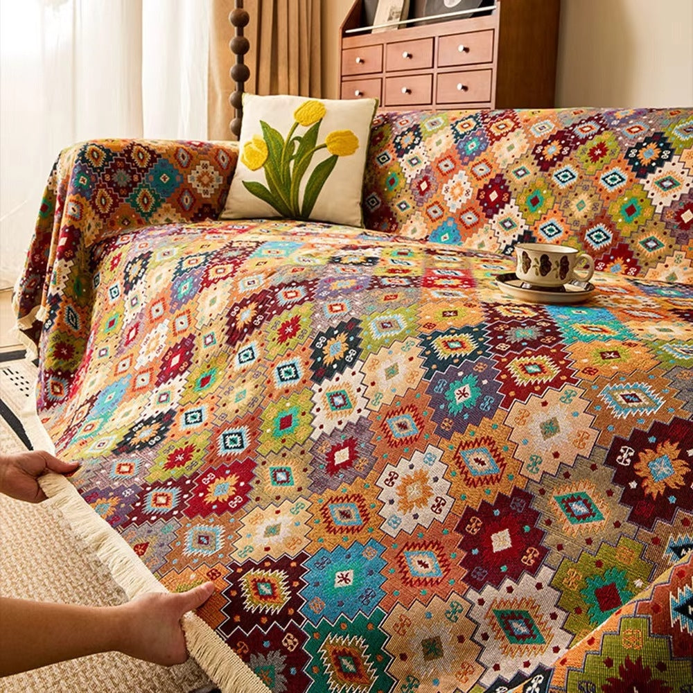 Zahara Geometric Tribal Kilim Sofa Cover | Ka-mostore