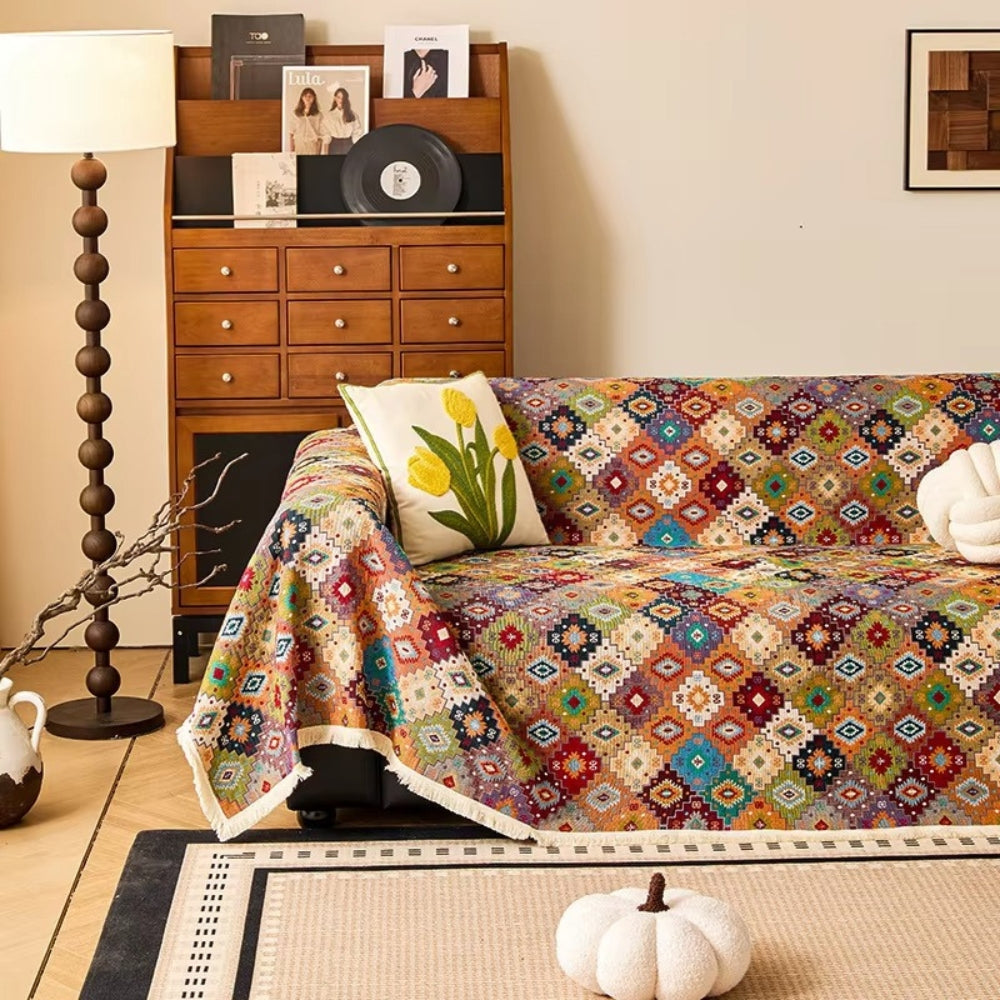 Zahara Geometric Tribal Kilim Sofa Cover | Ka-mostore