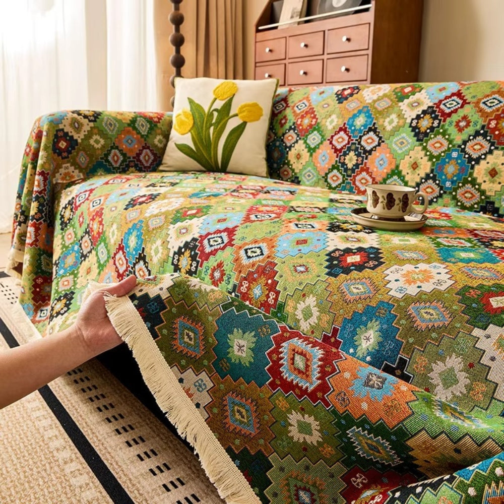 Zahara Geometric Tribal Kilim Sofa Cover | Ka-mostore